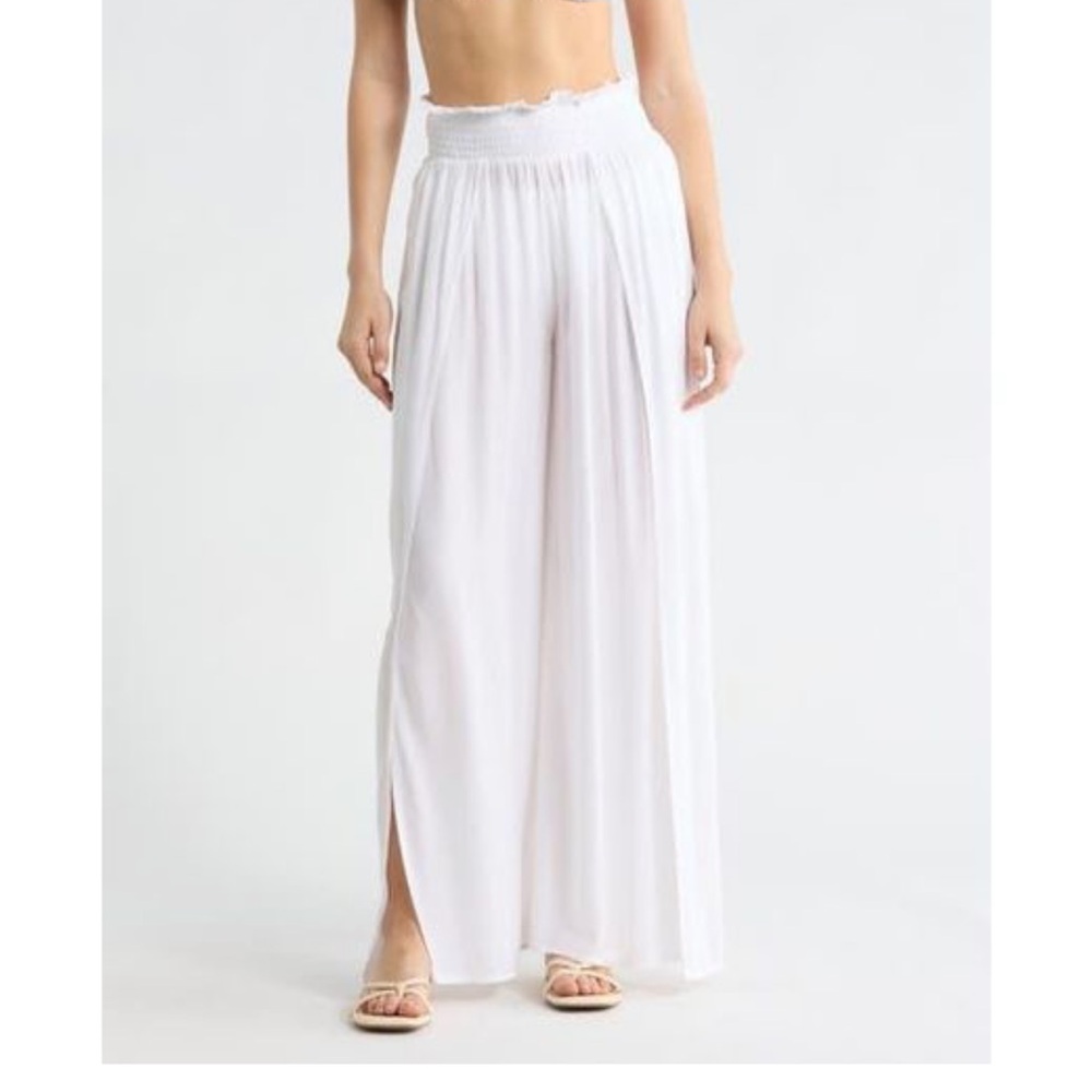 Elan White Flowing Wide-Leg Cover Up pants